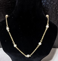 Vintage Napier Gold Tone Chain Pearl Choker Necklace Signed - $401.32 MXN