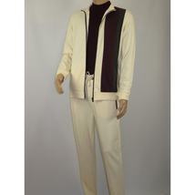 Men's Monte Carlo Turkey Jogging Suit 2pc Jump Set Stretchable 95061 Ivory Wine image 5