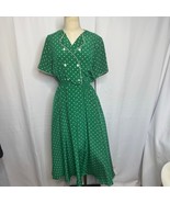 Talbots Vintage Green Polka Dot Dress Sz 4 Wrap Style Midi Made in Hong ... - $61.53 CAD