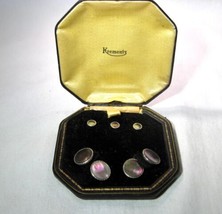 Krementz Art Deco Abalone Gold Fill Tuxedo Studs &amp; Cuff Links Boxed Set ... - £112.62 GBP