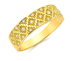 Men&#39;s 6mm 14K Yellow Gold CZ Fancy Size 10 Wedding Band Ring - £317.55 GBP