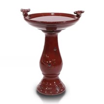 Outdoor Dark Red Ceramic Birdbath in Antique Finish - $3,669.24 MXN