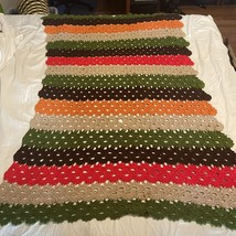 Vintage Hand Crochet Afghan Blanket  Multicolor Stripes Earth Tones  EUC 68&quot;x46” - £13.17 GBP