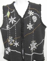 Ugly Christmas Vest L Black White Snowflakes Designers Original Joy - £21.91 GBP