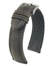 Hirsch Heritage Leather Watch Strap - Anthracite Black - L - 22mm - Shiny Silver - £85.09 GBP