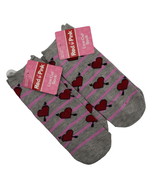 2 Pair of Low Cut Socks Womens Red Hearts Pink Stripes on Gray Lot - £7.89 GBP