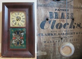 RARE! CLARKE GILBERT ogee clock OG Shelf Mantel walnut REVERSE PAINTED w... - $181.87