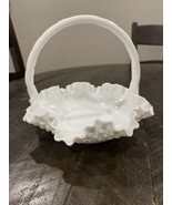 Vintage Fenton Hobnail Large White 7.5” Milk Glass Handled Ruffled Edge ... - $27.06 CAD