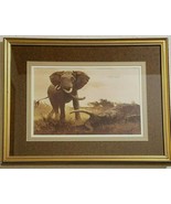 AFRICAN WILDLIFE &quot;ELEPHANT DEFENDING&quot; ART PRINT OUTDOORSMAN HUNTER - BOB... - £192.66 GBP