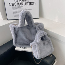 Korean Style Plush Small Square Bag Large Capacity Furry Tote Bag Chain Shoulder - £29.88 GBP