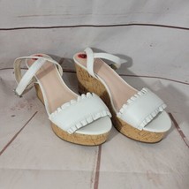 Kate Spade Tomas White Leather Cork Heel Sandals Platform Wedges 10M NWOB - $51.48