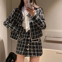 3 Piece Tweed Set Women’s Coat + High Waist Elegant Mini Skirt + Chiffon... - £86.90 GBP