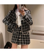 3 Piece Tweed Set Women’s Coat + High Waist Elegant Mini Skirt + Chiffon... - £86.52 GBP