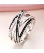 Gift 2Ct Crossover Black &amp; White Zircon Wedding Band Ring in 925 Silver ... - £129.10 GBP