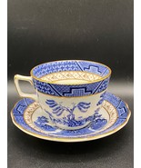 Royal Doulton Teacup &amp; Saucer Old Blue Willow bone china,  gold rim &amp; la... - £15.90 GBP