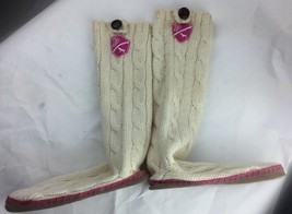 Victorias Secret Love Pink Sweater Cream Knit Sock Slippers Size M 7-8 - $49.49