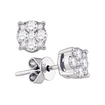 18kt White Gold Womens Round Diamond Cluster Stud Earrings 7/8 Cttw - £1,817.35 GBP