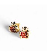 Pomegranate Garnet Red Gem Stud Earrings 18k Gold plated - $35.00