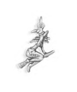 Flying Witch On a Broomstick Silver Halloween Charm - £19.94 GBP
