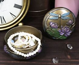 Ebros Nouveau Dragonfly Flitting Lily Over The Pond Round Jewelry Box Fi... - €21,41 EUR