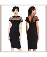 Classic Black Knee Length Sheath Marilyn Style Dress with Transparent Top - £43.49 GBP