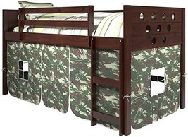 Circles Low Loft Bed With Camo Tent, Twin, Dark Cappuccino, Donco Kids. - £367.99 GBP