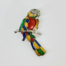 Parrot Brooch Enamel Silver Tone Pin Multi Color 2 1/4&quot; AK Anne Klein  - £10.44 GBP