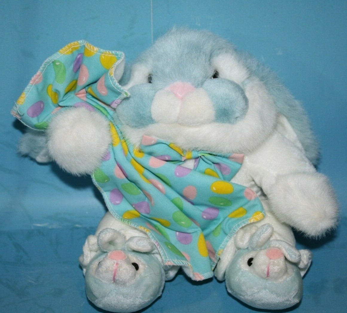 Commonwealth Toys Easter Bunny Rabbit 11&quot; Blanket Blue White Plush Slipp... - $44.95