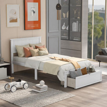 Twin Size Platform Bed with Under-bed Drawer, White - $261.60