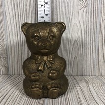 Vintage Brass Teddy Bear Coin Bank Piggy Bank Cute With Some Patina 6&quot; Tall - $14.36