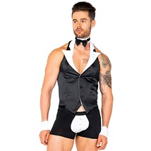 Butler Waiter Costume Set Sleeveless Vest Collar Bow Tie Cuffs Mini Shor... - £39.95 GBP