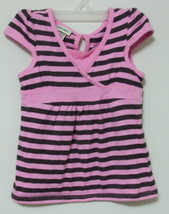 Toddler Girls Cherokee Pink Black Stripe Cap Sleeve Top Size 4T - £4.74 GBP