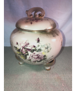 Nippon 3 Legged Dresser Jar 8 Inces High With Lid Rose Pattern Mint - $617.19 MXN