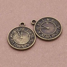 5 Clock Charms Antiqued Bronze Steampunk Roman Numerals Pendants Vintage Style - £2.97 GBP