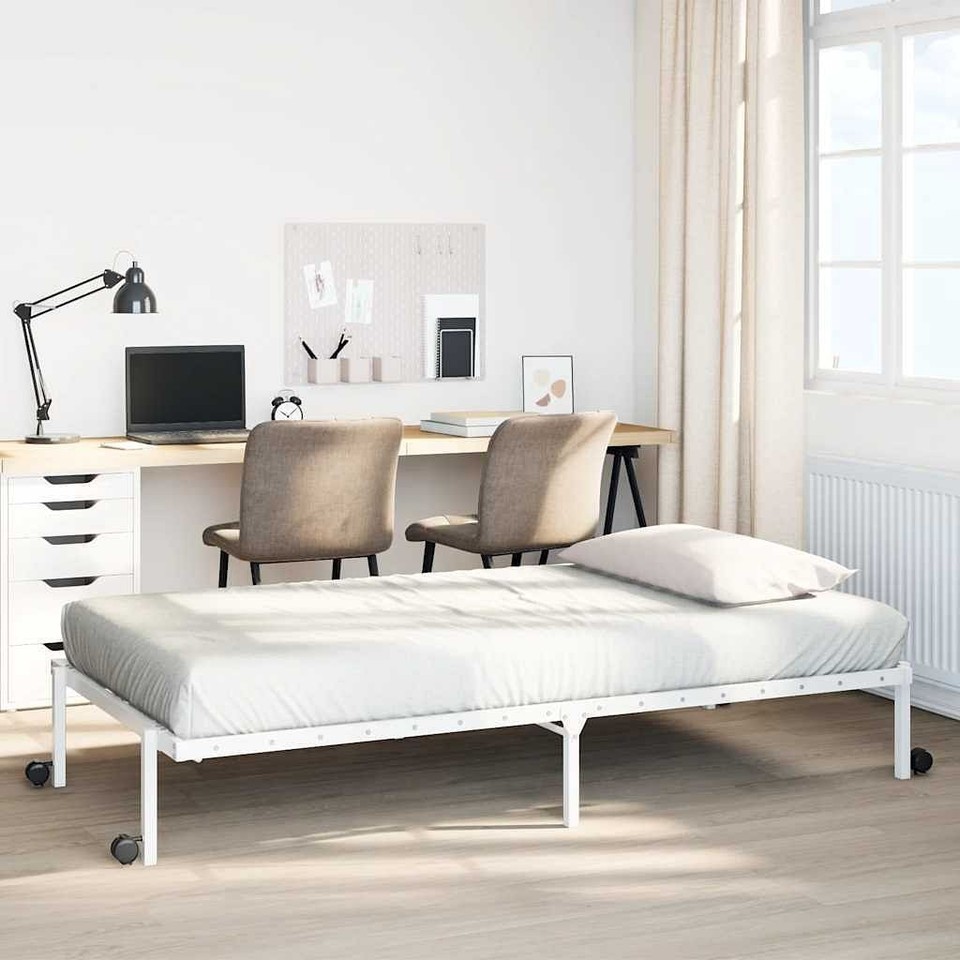 vidaXL Bed Frame White Steel Twin Foldable Bed Frame Rectangular - $149.00