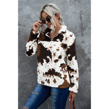  Cow Print Jacket Western Wear   Faux Fur Coat Brown Zip Pockets Short W... - £36.18 GBP