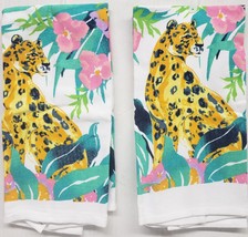 Set of 2 Same Printed Kitchen Towels (15&quot;x25&quot;) PINK FLOWERS &amp; LEOPARD, MI - £9.29 GBP