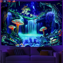 Blacklight Fantasy Trippy Forest Tapestry UV Reactive Waterfall Neon Starry Sky  - £20.55 GBP+