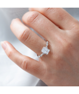 Emerald Cut Moissanite Dainty Engagement Ring 925 Silver Moissanite Wedd... - $329.39 CAD