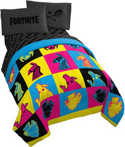 Fortnite Full Bedding Set Neon Warhol 5-Piece Comforter Sheets Llama Peely Verte - £63.31 GBP