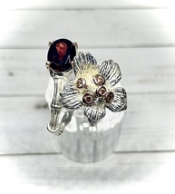 Sterling Tiger Lily Garnet and Pink Sapphire Ring - £195.13 GBP