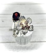 Sterling Tiger Lily Garnet and Pink Sapphire Ring - £195.59 GBP