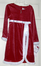 NWT YOUNGLAND Red Plush White Fur Trim LS Christmas Dress Candy Cane Nec... - £20.04 GBP
