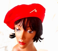 Large Red Unisex French Fleece Beret Hat Plain Solid Red Color - $27.99