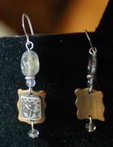 Artisan  Earrings - Silver Flower design on Brass plus Stone - £17.54 GBP