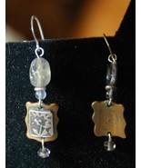 Artisan  Earrings - Silver Flower design on Brass plus Stone - £17.67 GBP