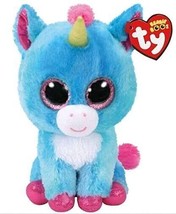 Ty Beanie Boo Blue Unicorn Stitches Plush Toy 6&quot; Fantasy Michaels Exclusive Rare - £14.84 GBP