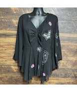 Roamans Blouse Womens Size 26W  Black Boho Witchy Whimsigoth Embroidered... - $27.99 CAD