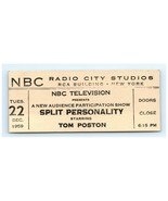 1959 Ticket - NBC Radio City Studios Split Personality Starring Tom Poston - $24.75