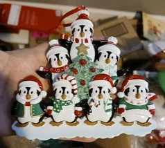 Winter Penguin Family  Of 7  Personalizable Christmas Ornament - $9.90